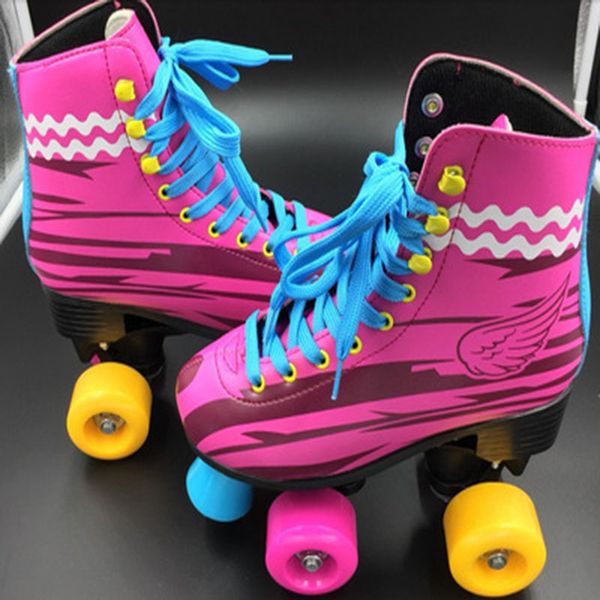 

inline & roller skates children's double-row figure skating two-line red pu