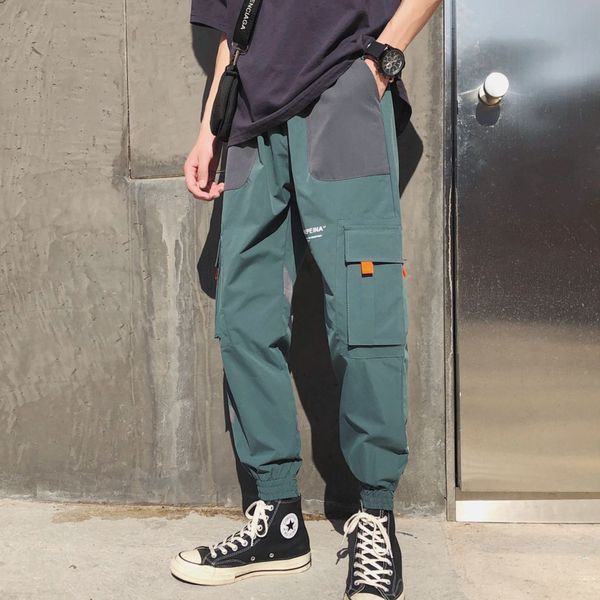 

men's pants overalls 2021 spring and summer solid color loose hip-hop nine-point young personality fashion trend menswear, Black