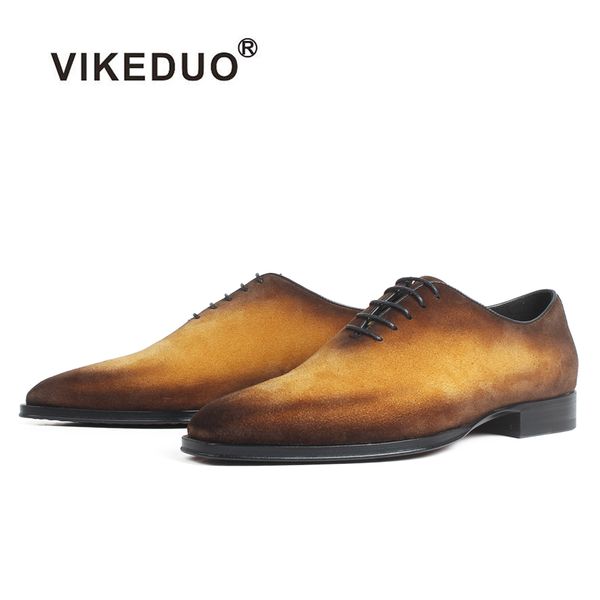 

vikeduo cow suede oxford shoes classic handmade bespoke men's dress shoes patina square toe flat wedding office designer zapato, Black