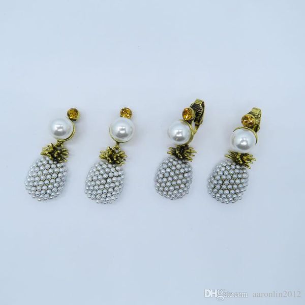 

fashion brand vintage multi pearl pineapple stud earrings for women punk jewelry ananas fruit brincos pendant gold earrings 2017, Golden;silver