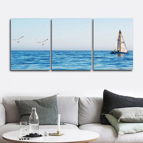 

sailboat blue sea wall pictures poster print canvas painting calligraphy decorative for living room bedroom home decor frameless