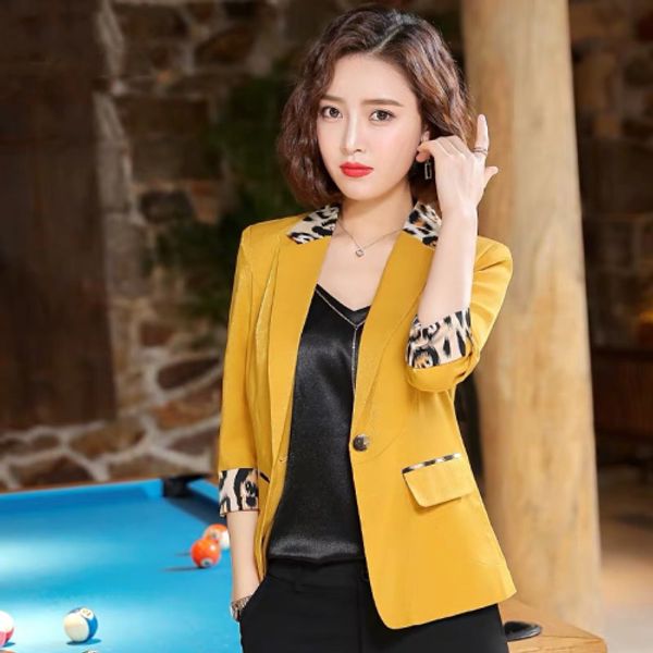 

contrast coats and jackets women leopard ladies blazers designer coat office lady patchwork blazer coat chaqueta mujer, White;black