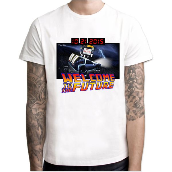

back to the future men t-shirts o-neck short sleeve funny print bf t shirt fashion tees men good quality tshirt, White;black