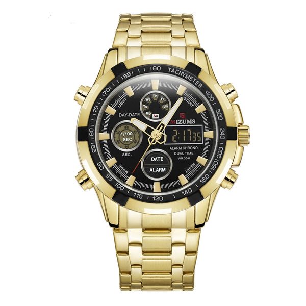 

brand men watches mizums 8001 luxury quartz digital watch stainless steel mens sports wristwatch clock relogio masculino, Slivery;brown