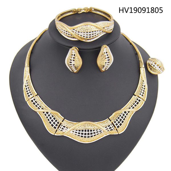 

yulaili new dubai gold jewelry sets for women charm african beads two tones necklace stud earrings bracelet ring ing, Silver