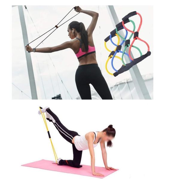 

wholesale in stock 100pcs 8 word type resistance band chest fitness yoga pull rope tube rubber muscle training stretch crossfit equipment