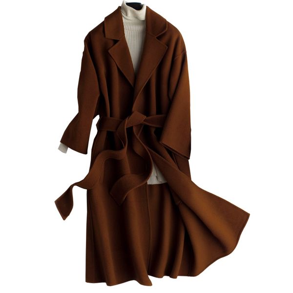 

double faced woolen coat women's long woolen coat winter women's heavy women, Black