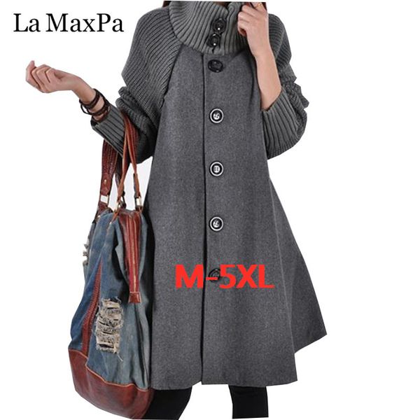 

5xl plus size loose large size coat 2019 new autumn winter long female jacket overcoat stitching warm tweed button coat, Black;brown