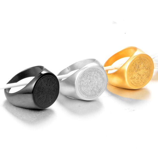 

new corss mens silver gold black stainless steel compass man ring navy anchor nautical for men rings punk biker jewelry male, Golden;silver