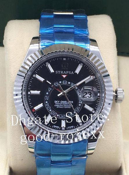 

men's automatic watch 2813 movement sky dweller watches superlative steel black dial date gmt 326934 326939 mens mechanical wristwatche, Slivery;brown
