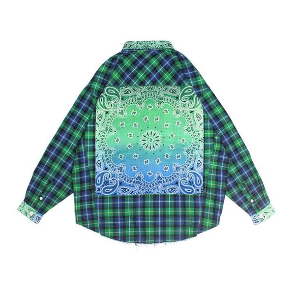 

men's casual shirts nagri bandana plaid street shirt men long sleeve checkered hip hop streetwear clothes  l xl, White;black