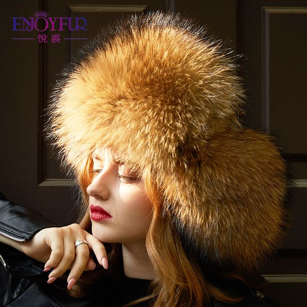 

enjoyfur real fox fur women winter hats earflap warm fur patchwork genuine leather caps female thick russian bomber hats, Blue;gray