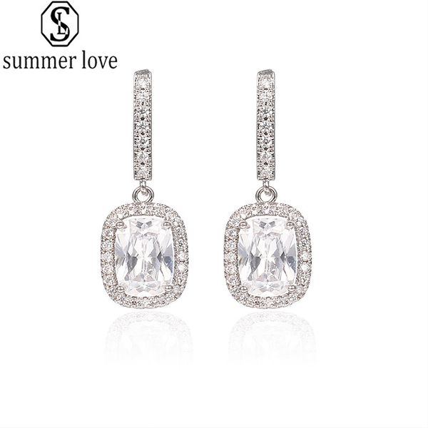 

серьга новый кубический циркон серьги 925 серебряные иглы высокого качества прямоугольник подвеска для женщин wedding party jewelry-z, Golden;silver