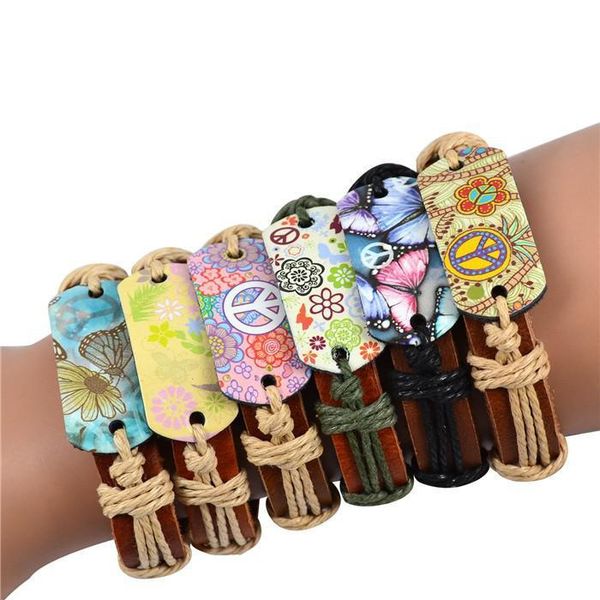 

wholesale genuine leather bracelet mixed peace butterfly charms tribe bracelets jewelry fashion bracelet, Golden;silver