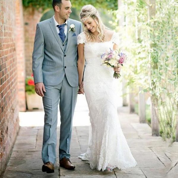 

2019 country lace wedding dresses mermaid style robe de mariage cap sleeve handmade bridal gowns ing, White