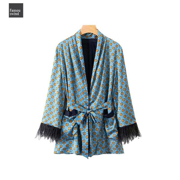 

женщины vintage пальто печати сыпучие кимоно осень bow tie пояса карманы кисточкой украсьте верхняя одежда крупногабаритные дамы ca060, Tan;black