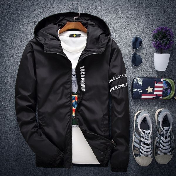 

2019 spring and autumn new fashion slim young men hooded jacket thin jacket quality men's casual fashion men's coat, Black;brown