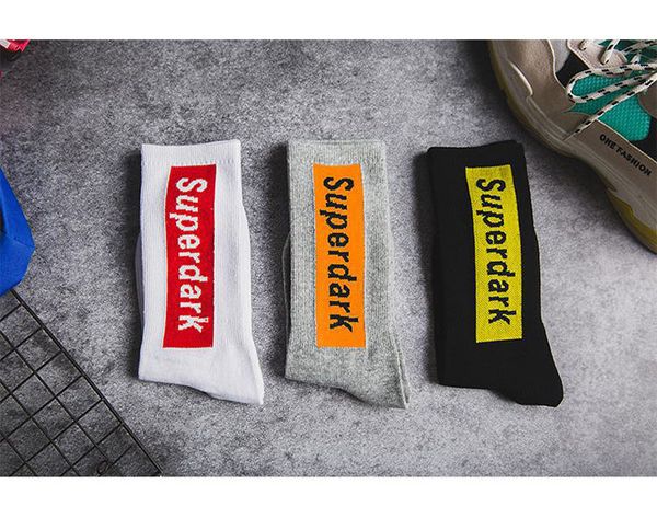 

мужская дизайнерская средняя трубка носки уличные буквы мода прилив бренд хип-хоп спорт хлопок мужчины и женщины чулки 3 цвета, Black