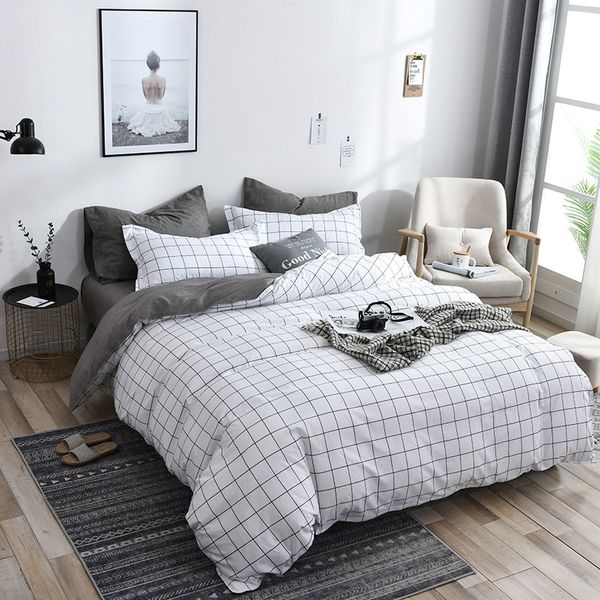 

home textile black plaid printed duvet cover pillowcase bed sheet simple boy girls bedding sets 3/4pcs single double bed linens
