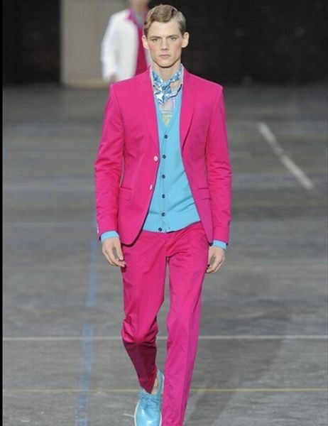 Hot Pink Men Casamento Smoking Notch Lapela Dois Botão Noivo Smoking Melhor Vestido Popular Dos Homens de Negócios Jantar / Darty Terno (Jacket + Pants + Tie) 572