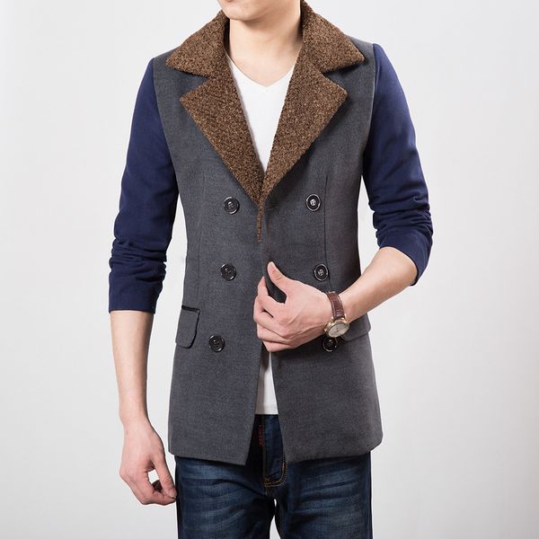 

winter men's long trench coat lapel trench coat tweed casual men's men coats man coats men, Tan;black