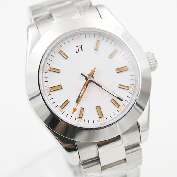 

sumptuous 39mm no date white dial automatic mechanical mens watch watches luminous yellow markers flash hands wristwatches, Slivery;brown