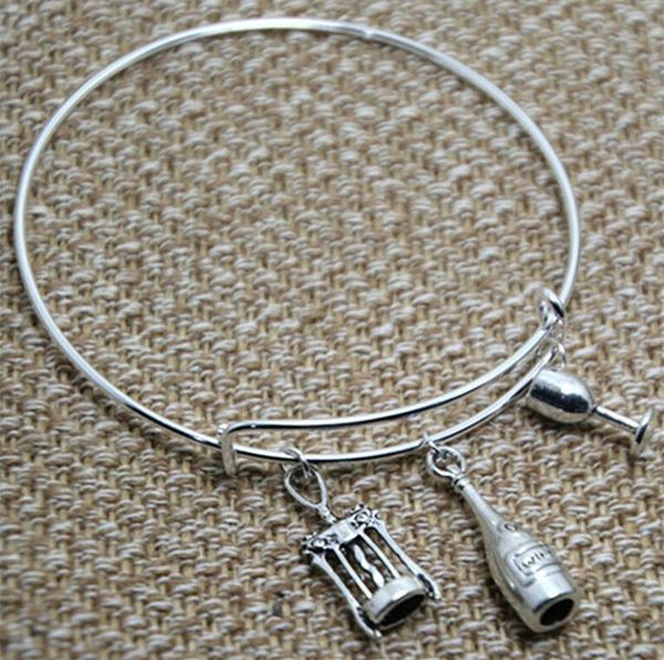 

горячая ancient бутылка серебро вино вино стекла открывалка шарм браслет креативность вина любители ювелирных регулируемое стали браслет жен, Black