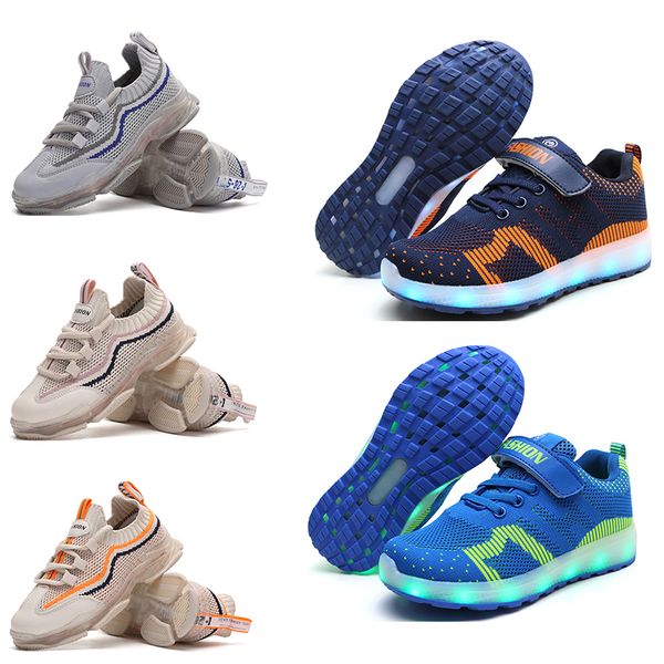 

new arrival running shoes for boy and girl white pink black blue orange fashion boys girls led shoes sports sneakers 53, White;red