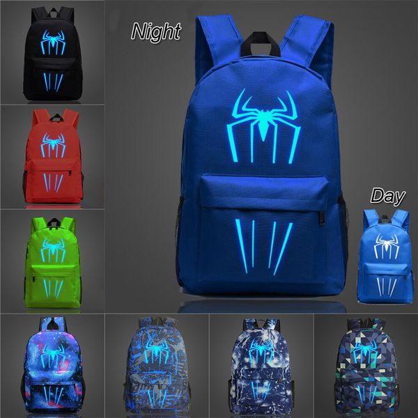 

glow in the night spiderman printed kids backpacks 9 colors 45*31*14cm fluorescent kids book bag schoolbags kids designer bags dhl ss305