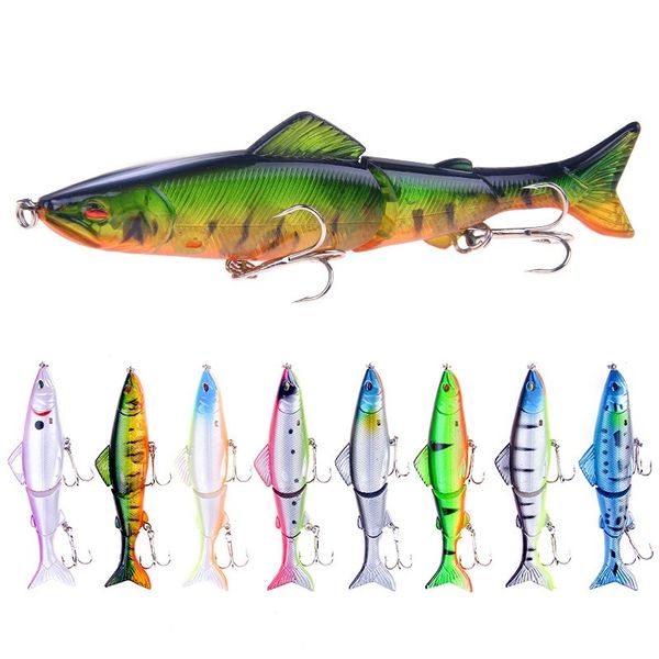 

8pcs/lot 13cm/18g 3 segments fishing lure set kit bass pike hard bait artificial wobblers treble hook bionic swimbait