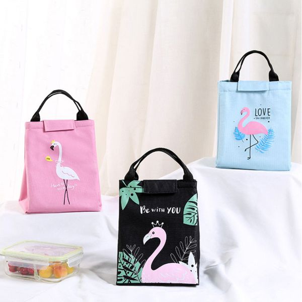 

new cartoon bento bag flamingo portable meal bag lunch lunch box picnic waterproof ice, Blue;pink