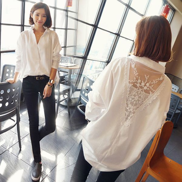 

shirt female long sleeve korean-style spring clothing new style mid-length large size dress versatile loose-fit korean-style whi, White