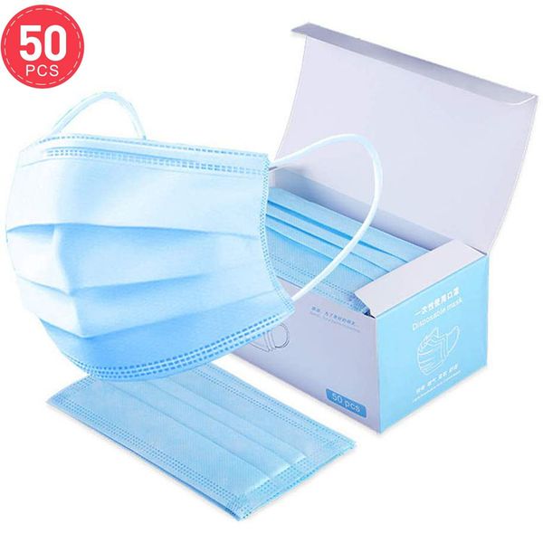 

in stocknew disposable face masks with elastic ear loop 3 ply breathable elastic men and women masks 50pcs
