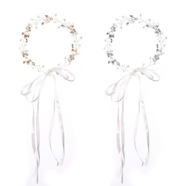 

gold silver bridal headband simple fashion headpiece leaf rhinestone women girls wedding hair accessories, Golden;white