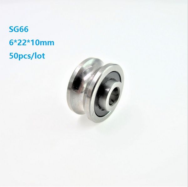 50 pz/lotto SG66 6x22x10mm U scanalatura cuscinetto a rulli ruota puleggia cuscinetto a sfere pista di guida 6*22*10mm