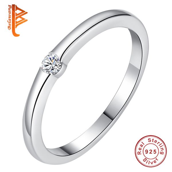 

belawang real 100% 925 sterling silver rings sparkling round clear cz finger ring for women wedding engagement jewelry bijoux