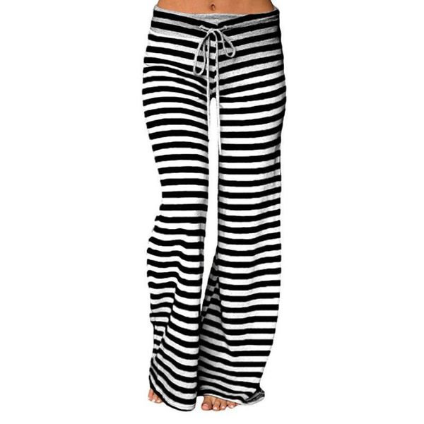 Stripe Wide Leg Yoga Calças Plus Size Women Solta Calças Long Calças para Ioga Dança S L XL XXL 3XL Algodão Soft Home