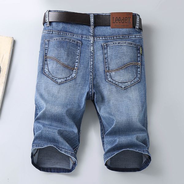 

mens designer leedex breathable elastic five-point jeans straight-tube business casual short medium pants, Blue