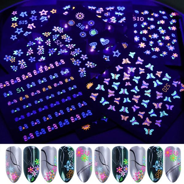 

stickers & decals 24 pcs 3d luminous colorful butterfly attractive for nails acrylic diy flower slider adhesive decal glow in the dark, Black