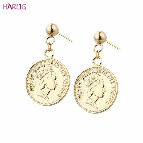 

harlig sterling silver 925 gold color coin earrings for women allergy fashion jewelry ing