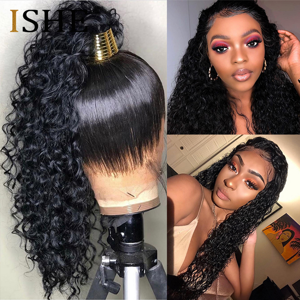 

hd transparent invisible lace wig 360 lace frontal human hair wigs curly long preplucked bleached knots natural peruvian remy, Black