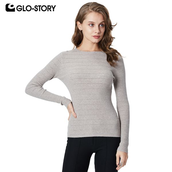 

glo-story women o-neck pullover sweaters female 2019 slim fit knitted jumper wmy-9731, White;black