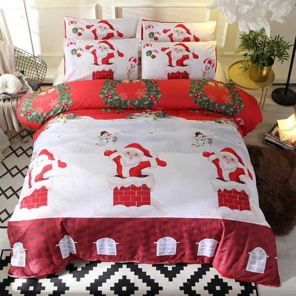 2 Christmas Santa Snowman Chimney Print Bedding Sets Bed Linen