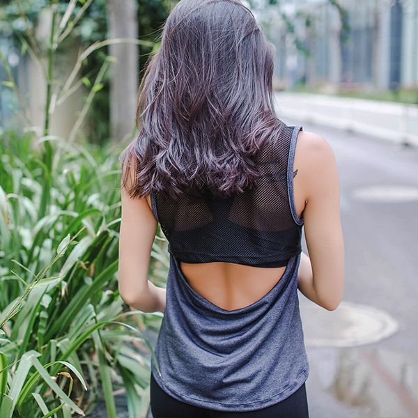 

mesh hollow out yoga sport backless shirt women quick dry fitness clothing sportswear jerseys gym running tank, White;red