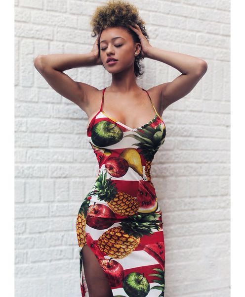 

холтер женщин конструктора платья sexy пояса фруктовая printed женские платья повседневные женщины одежда, Black;gray