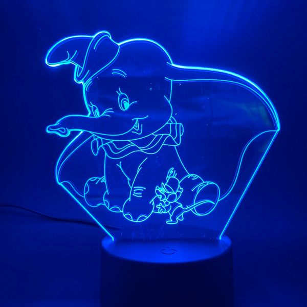 

3d led night light lamp dumbo cute baby nightlight color changing indoor decoration kids girl boys child gift 3d lamp elephant