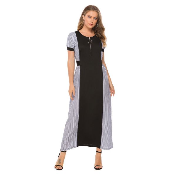 

womens designer round neck striped dress1z32, Black;gray