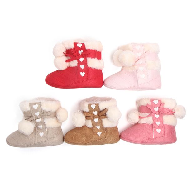 

baby toddler girls knit soft winter warm snow boot fur trimmed pom pom boots