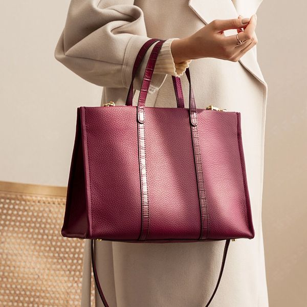 

woonam women fashion classic handbag hide genuine calf leather large shopper tote bag wb1105