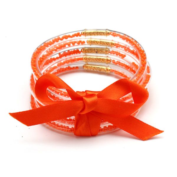 

orange all weather glitter silicone circles bangles bracelet women pure color bowknot beads jelly prayer gifts, Black